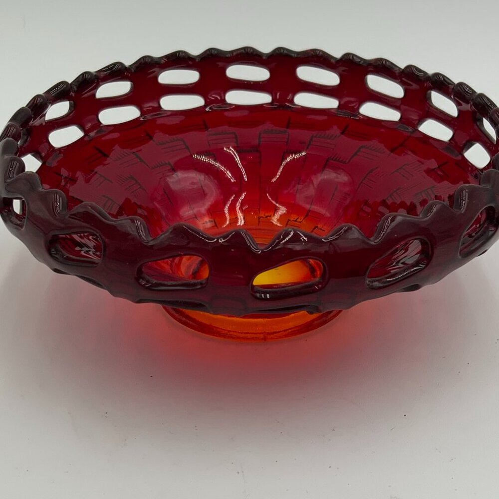 Fenton Glass 2 Row Open Edge Ruby Amberina Basket Weave Bowl. 6" dia. X 2.5" h.